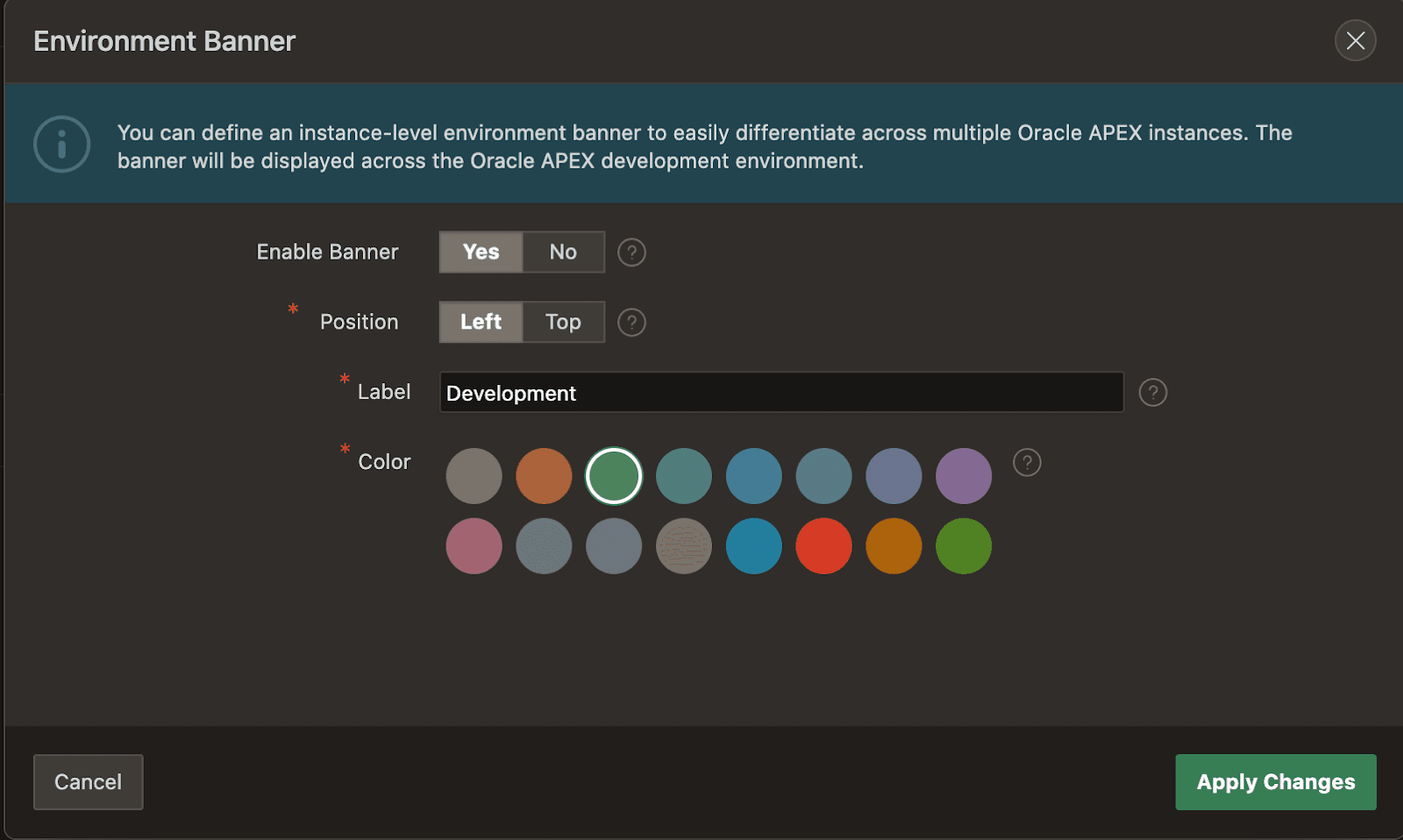 Banner de Entorno en APEX y como configurarlo.